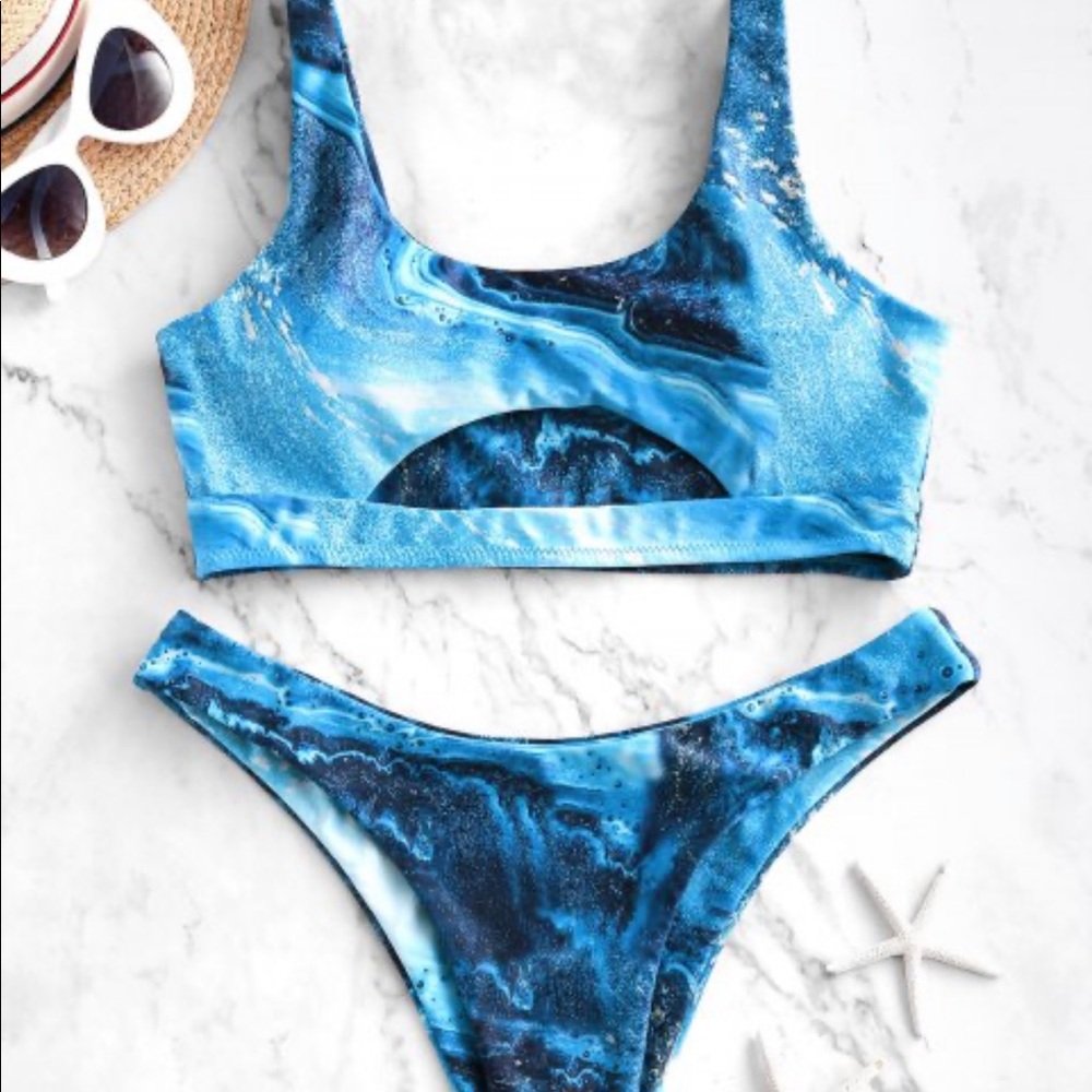 Zaful Cutout Bikini Ocean Print